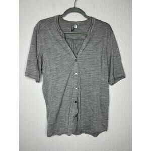 Ibex Women’s Gray Button Up Front Merino Wool Top Short Sleeve Size XL